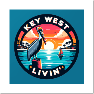 Key West Livin' - Tropical Pelican Scene In Key West Posters and Art